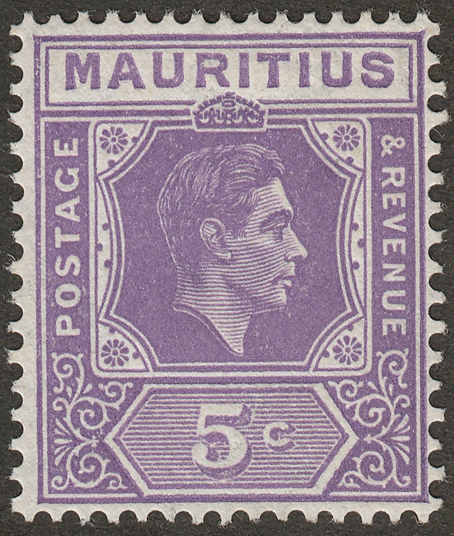 Mauritius 1942 KGVI 5c Slate-Lilac perf 15x14 Mint SG255b