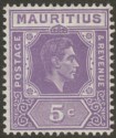 Mauritius 1942 KGVI 5c Slate-Lilac perf 15x14 Mint SG255b