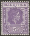 Click for more photos and details Mauritius 1942 KGVI 5c Slate-Lilac perf 15x14 Mint SG255b