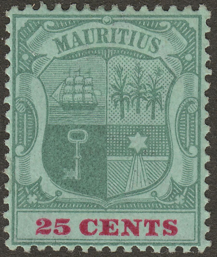 Mauritius 1902 KEVII 25c Green + Carmine on Green Ord wmk Crown CA Mint SG151