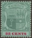 Mauritius 1902 KEVII 25c Green + Carmine on Green Ord wmk Crown CA Mint SG151