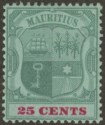 Click for more photos and details Mauritius 1902 KEVII 25c Green + Carmine on Green Ord wmk Crown CA Mint SG151