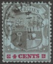 Click for more photos and details Mauritius 1904 KEVII 4c Black + Carmine on Blue wmk Crwn CA Inverted Used SG143w