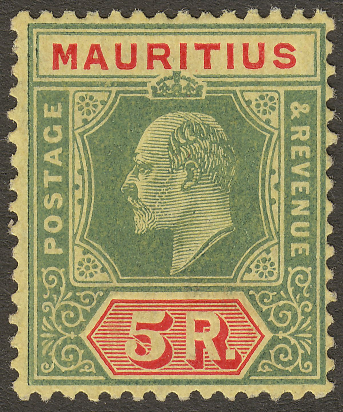 Mauritius 1910 KEVII 5r Green and Red on Yellow Mint SG194 cat £45