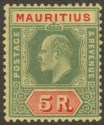 Click for more photos and details Mauritius 1910 KEVII 5r Green and Red on Yellow Mint SG194 cat £45