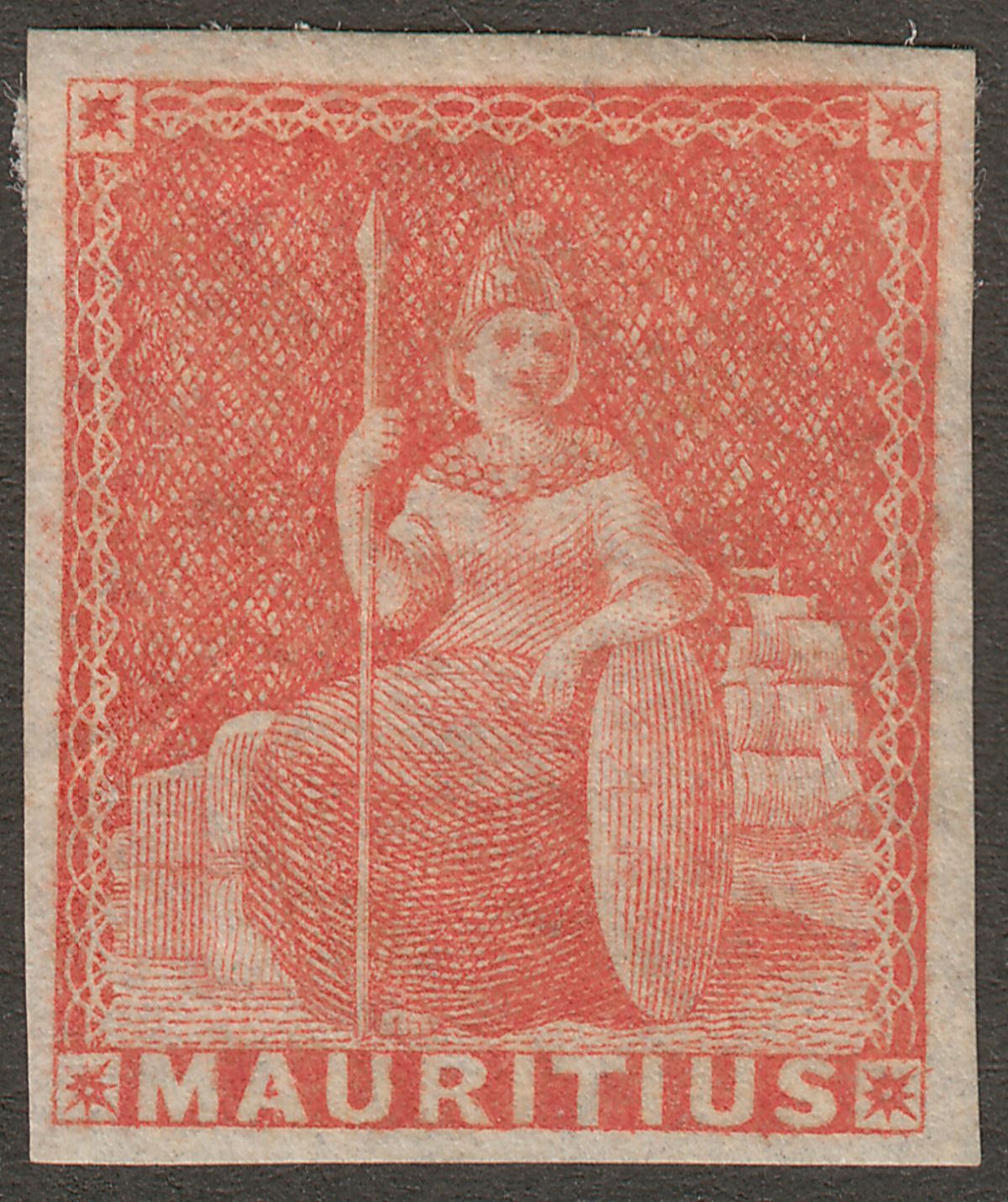 Mauritius 1861 QV Britannia 6d Vermilion Imperf Mint SG28 cat £65 four margins