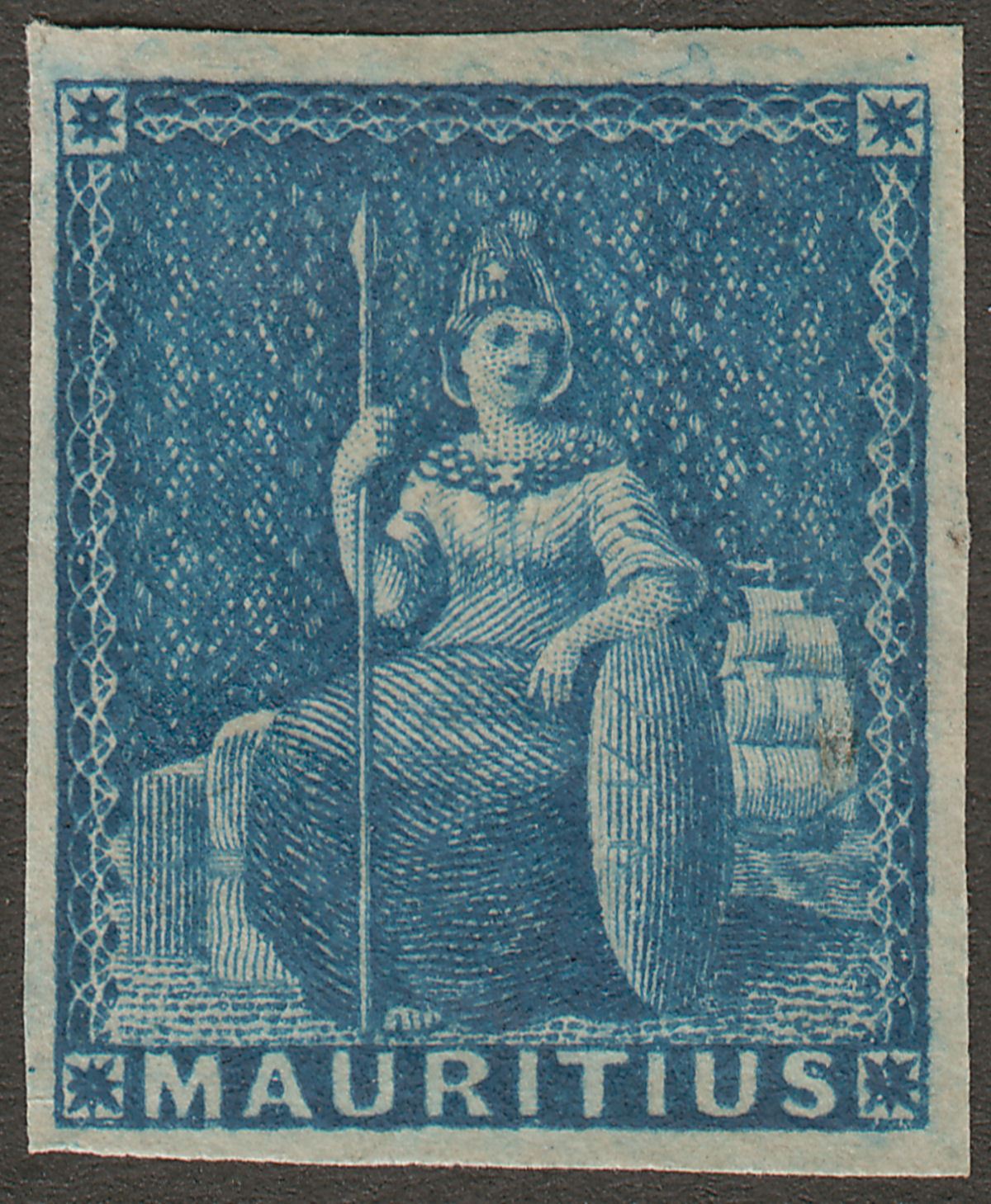 Mauritius 1858 QV Britannia Blue Imperf Unissued Unused SG31 cat £13 as mint