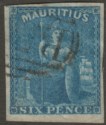 Click for more photos and details Mauritius 1859 QV Britannia 6d Blue Imperf Used SG32 cat £55 B53 Postmark