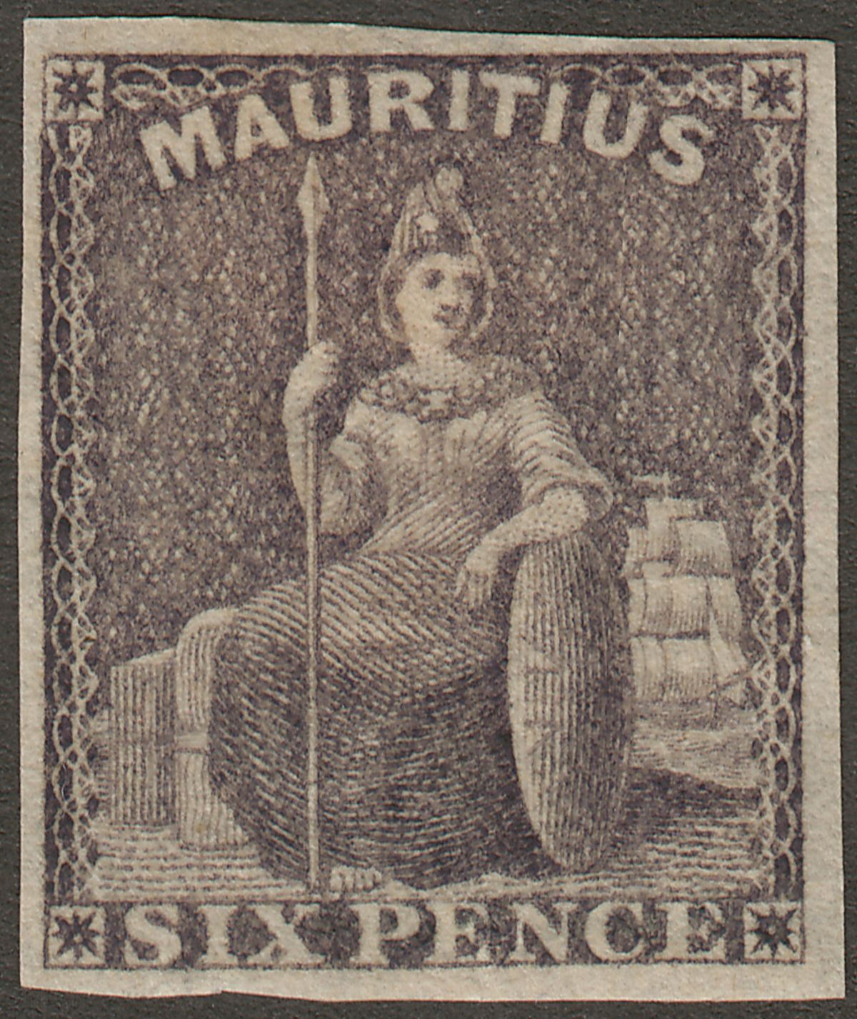 Mauritius 1861 QV Britannia 6d Dull Purple-Slate Imperf Mint SG33 cat £45