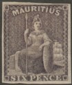 Click for more photos and details Mauritius 1861 QV Britannia 6d Dull Purple-Slate Imperf Mint SG33 cat £45