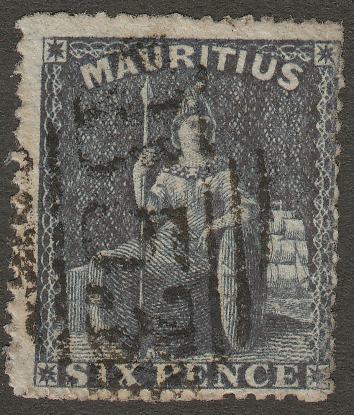 Mauritius 1862 QV Britannia 6d Slate Perforated Used SG54 cat £110
