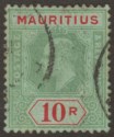Click for more photos and details Mauritius 1910 KEVII 10r Green and Red on Green Used SG195 cat £325 faults