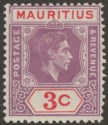 Click for more photos and details Mauritius 1938 KGVI 3c Purple + Scar w Split Frame Variety Mint SG253c cat £225