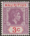Click for more photos and details Mauritius 1938 KGVI 3c Purple + Scarlet w Partially Sliced S Variety Mint SG253