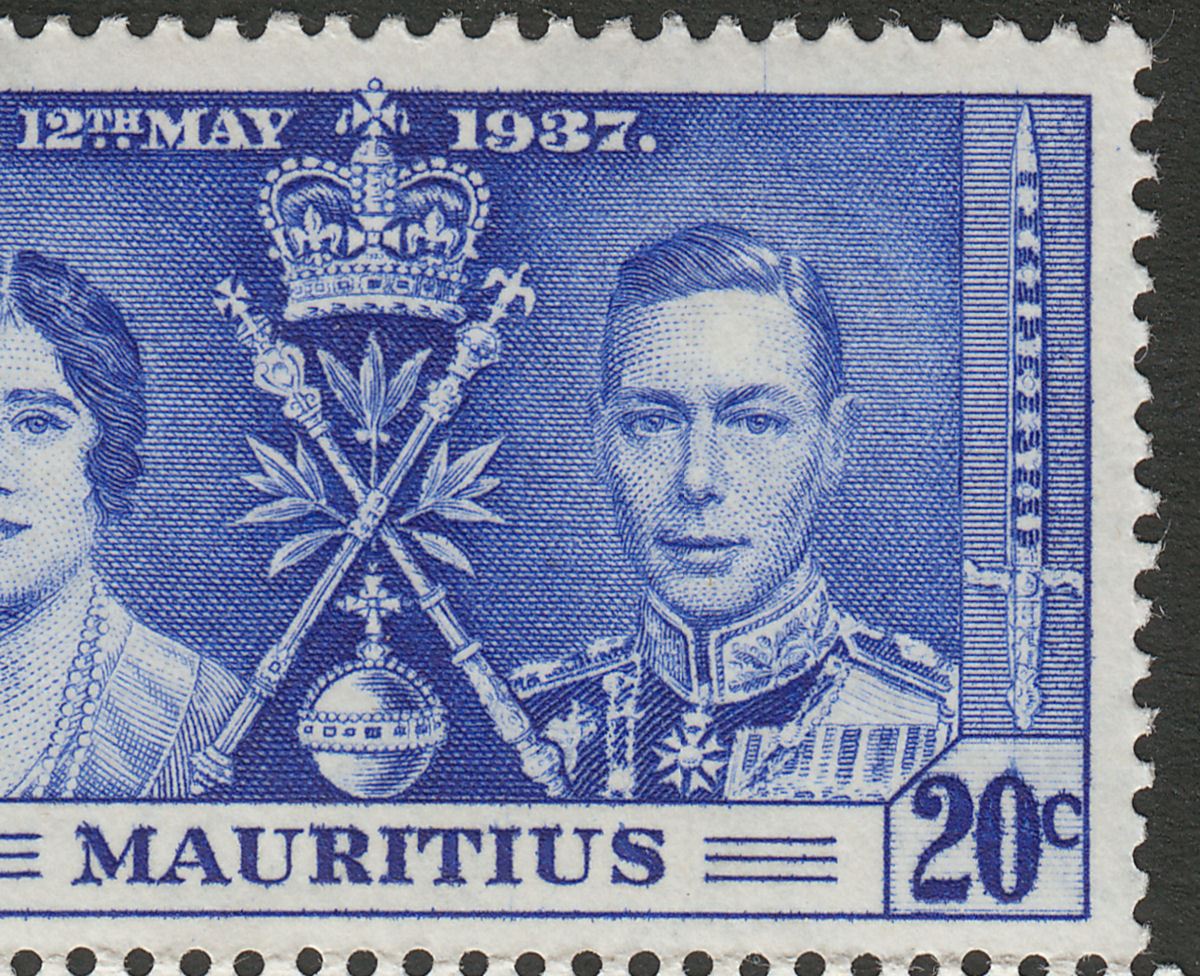 Mauritius 1937 KGVI Coronation 20c Variety Line Through Sword Mint SG251a cat£90