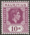 Click for more photos and details Mauritius 1943 KGVI 10r Reddish Purple Ordinary Paper Mint SG263a