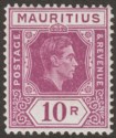 Mauritius 1943 KGVI 10r Reddish Purple Ordinary Paper Mint SG263a