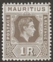 Click for more photos and details Mauritius 1943 KGVI 1r Grey-Brown Ordinary Paper Mint SG260b cat £20