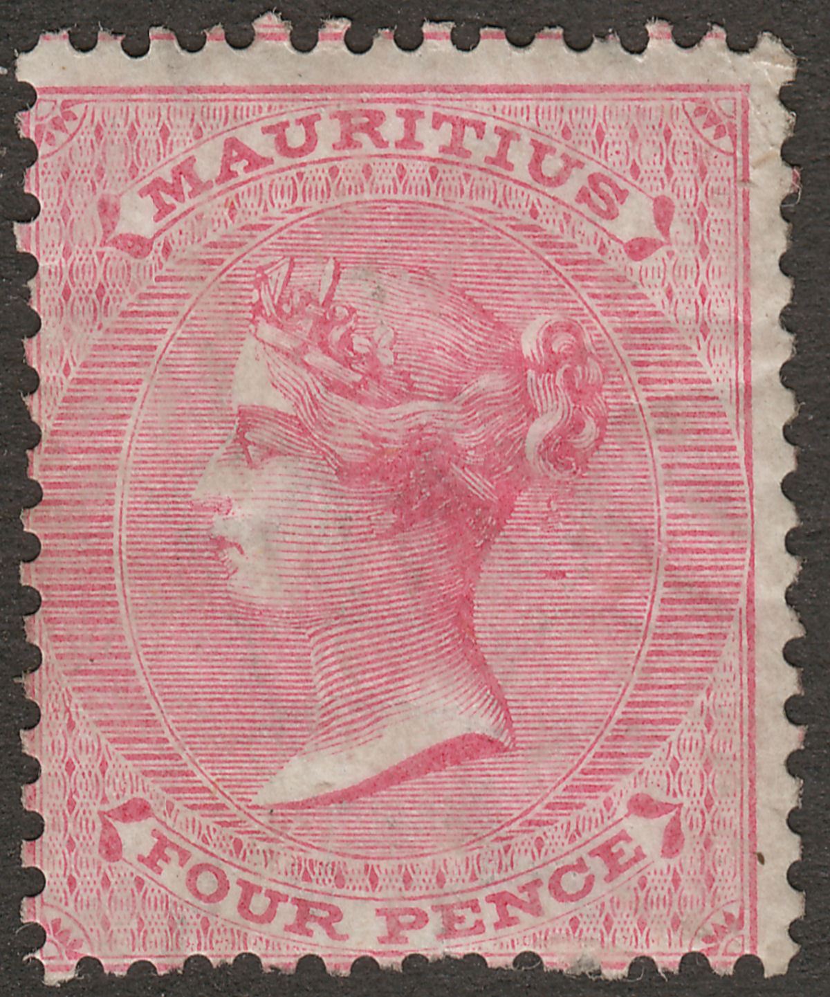Mauritius 1863 QV 4d Rose Mint SG62 cat £95 with creasing