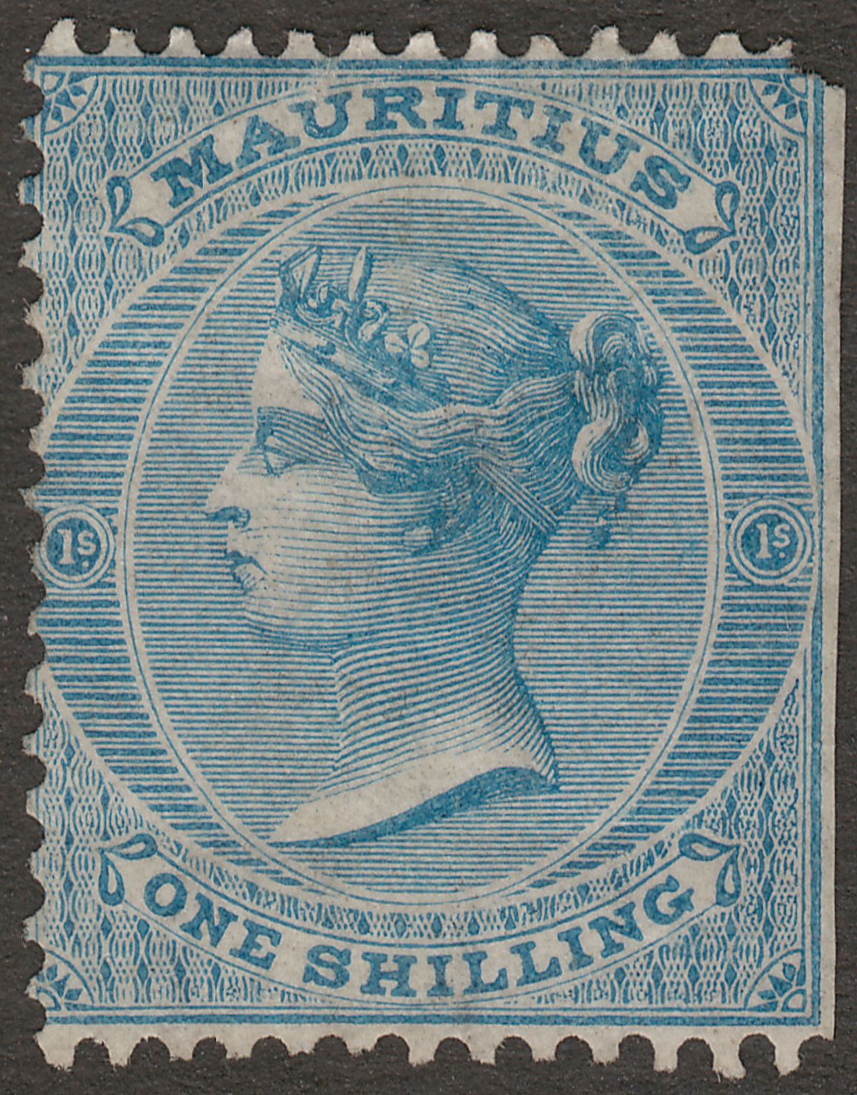 Mauritius 1866 QV 1sh Blue Unused SG69 cat £130 as mint with straight-edge