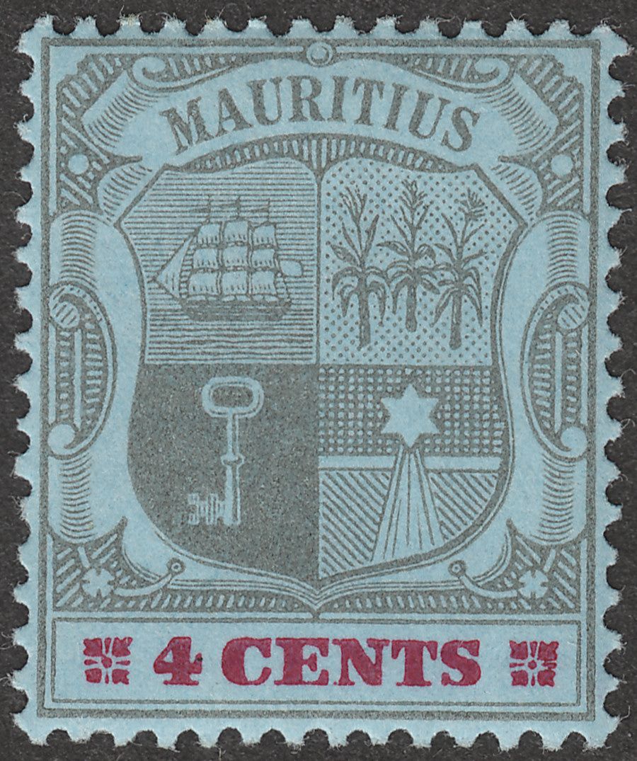 Mauritius 1904 KEVII 4c Black and Carmine on Blue wmk Crown CA Mint SG143