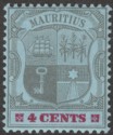 Click for more photos and details Mauritius 1904 KEVII 4c Black and Carmine on Blue wmk Crown CA Mint SG143