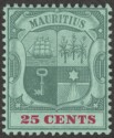 Click for more photos and details Mauritius 1902 KEVII 25c Green and Carmine on Green Chalky Crown CA Mint SG151a