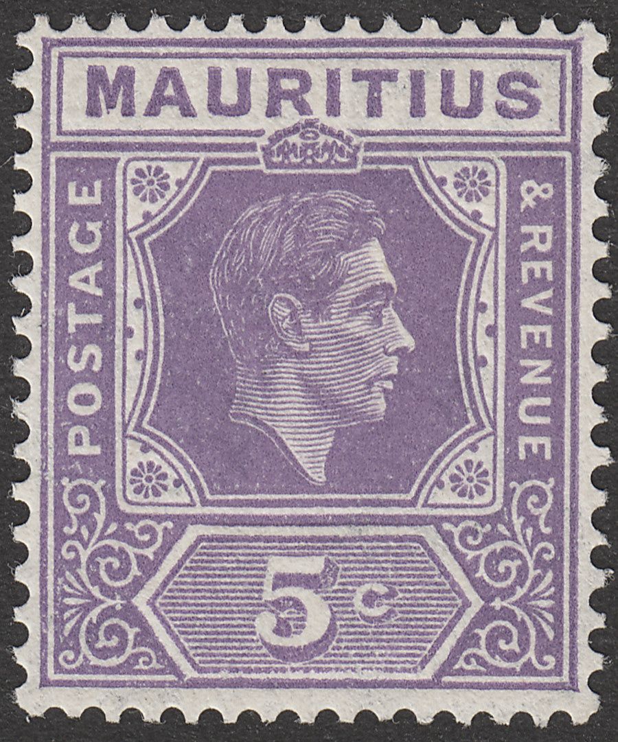 Mauritius 1942 KGVI 5c Slate-Lilac perf 15x14 Mint SG255b