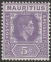 Click for more photos and details Mauritius 1942 KGVI 5c Slate-Lilac perf 15x14 Mint SG255b