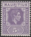 Mauritius 1942 KGVI 5c Slate-Lilac perf 15x14 Mint SG255b