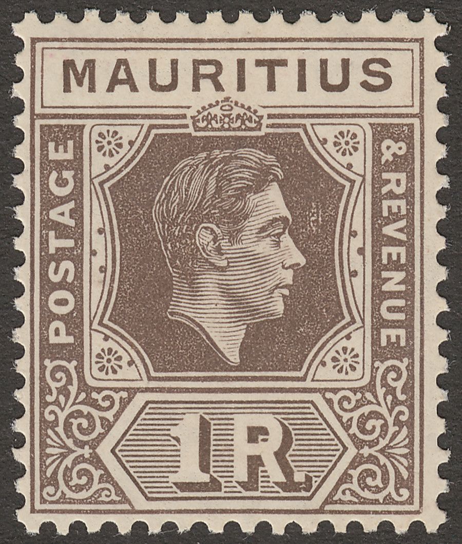 Mauritius 1938 KGVI 1r Grey-Brown Chalky Paper Mint SG260