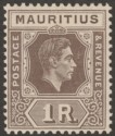 Click for more photos and details Mauritius 1938 KGVI 1r Grey-Brown Chalky Paper Mint SG260