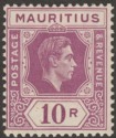 Click for more photos and details Mauritius 1938 KGVI 10r Reddish Purple variety Damage to Keyplate Mint SG263var