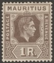 Click for more photos and details Mauritius 1938 KGVI 1r Grey-Brown Chalky Paper Mint SG260