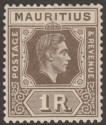 Mauritius 1938 KGVI 1r Grey-Brown Chalky Paper Mint SG260