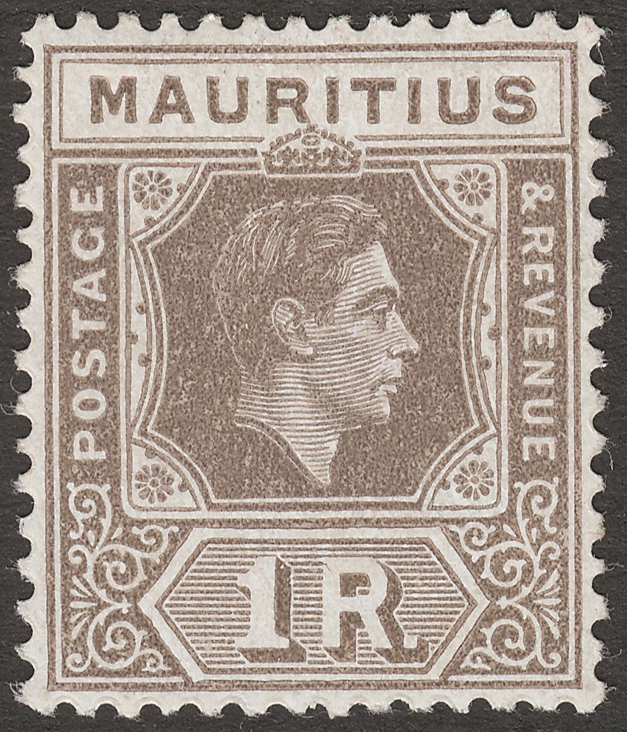 Mauritius 1943 KGVI 1r Grey-Brown Ordinary Paper Mint SG260b