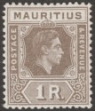 Click for more photos and details Mauritius 1943 KGVI 1r Grey-Brown Ordinary Paper Mint SG260b