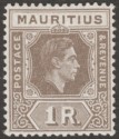 Mauritius 1943 KGVI 1r Grey-Brown Ordinary Paper Mint SG260b