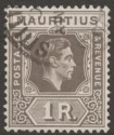 Click for more photos and details Mauritius 1949 KGVI 1r Drab Chalky Paper Used SG260c