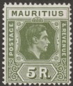 Mauritius 1943 KGVI 5r Sage-Green Ordinary Paper Mint SG262a