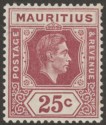 Click for more photos and details Mauritius 1938 KGVI 25c Brown-Purple Chalky Paper Mint SG259