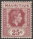 Mauritius 1938 KGVI 25c Brown-Purple Chalky Paper Mint SG259