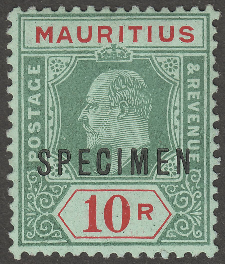 Mauritius 1910 KEVII 10r Green and Red on Green Specimen SG195s