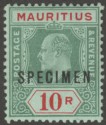 Mauritius 1910 KEVII 10r Green and Red on Green Specimen SG195s