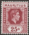 Click for more photos and details Mauritius 1947 KGVI 25c Lake-Maroon Chalky Paper Mint SG259