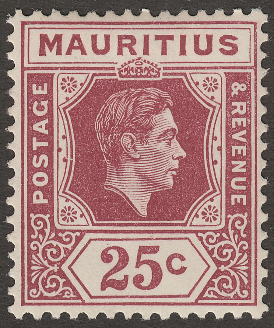 Mauritius 1938 KGVI 25c Brown-Purple Chalky Paper Mint SG259