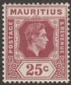 Mauritius 1938 KGVI 25c Brown-Purple Chalky Paper Mint SG259