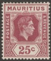 Click for more photos and details Mauritius 1938 KGVI 25c Brown-Purple Chalky Paper Mint SG259