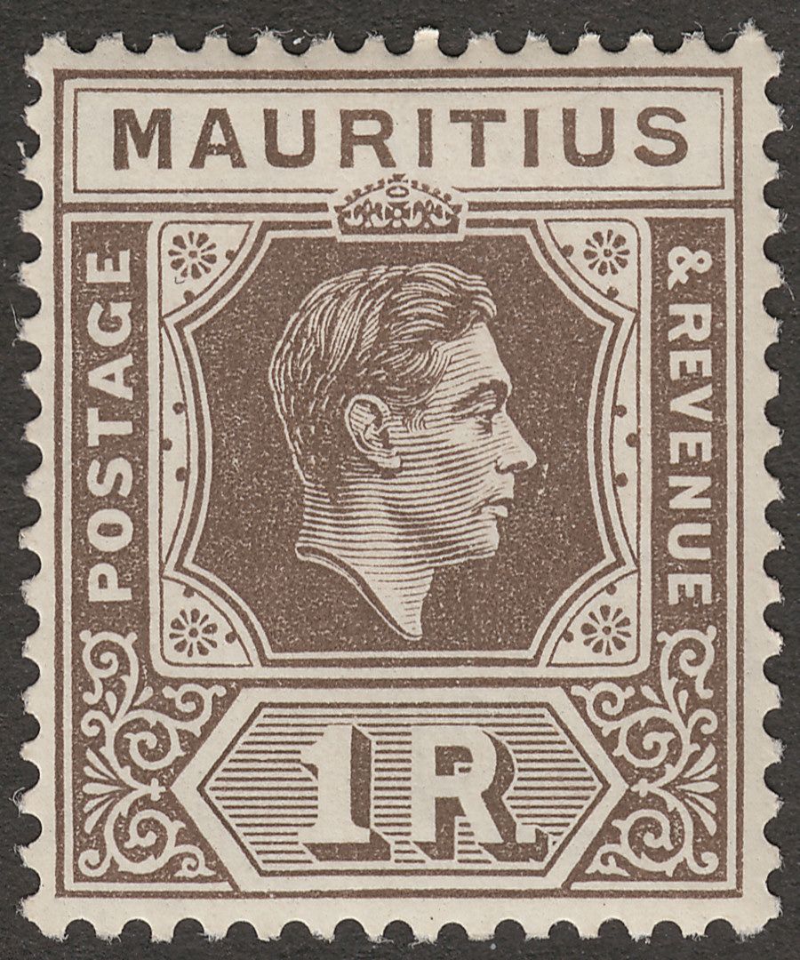 Mauritius 1938 KGVI 1r Grey-Brown Chalky Paper Mint SG260