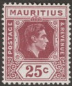 Click for more photos and details Mauritius 1943 KGVI 25c Brown-Purple Ordinary Paper Mint SG259b